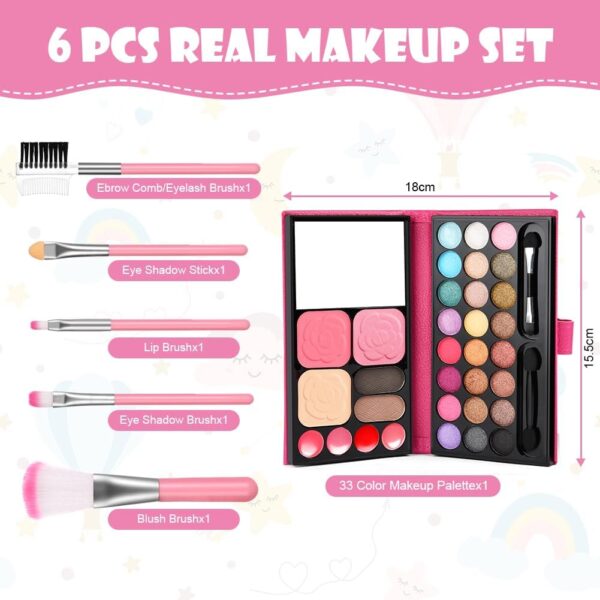 Aomig 33 Colors Kids Makeup Sets for Girls, 6 Pcs Princess Make Up Kit with 5 Brushes, Washable Children's Cosmetics Toys, Non-Toxic Makeup Kit, Cosmetic Beauty Set Gift for Kids Halloween Birthday