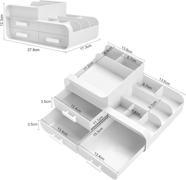 BTGGG Makeup Organiser Cosmetics Skincare Storage with Drawers Beauty Organiser for Vanity Jewelry Organizer Multifuctional Make Up Storage Box for Dressing Table Bedroom Bathroom, White