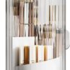 STORICANS Makeup Brush Holder Rotating Organiser with Clear Lid，Sliding Opening Dustproof Makeup Brush Case Make up Organizer Storage for Dressing Table Organiser,Vanity,White
