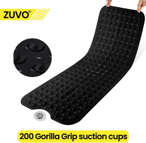 Zuvo Extra-Long Non-Slip Bath Mat (100 x 40 cm, Black) – Anti-Mould, Machine-Washable Shower Mat with Powerful Suction – Ideal for Elderly Kids