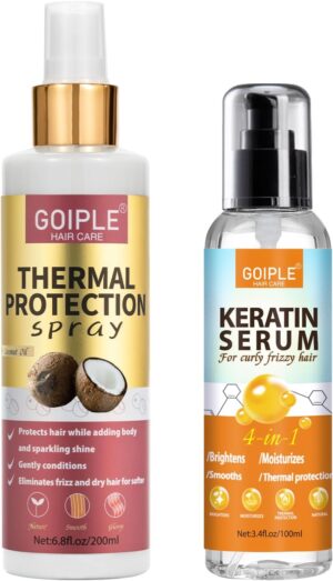 Heat Protectant Spray for Hair Heat Protectant Product-Keratin Protein Hair Serum Anti Frizz Control Repair Hair-Coconut Hair Heat Protection Spray Keratin Hair Treatment Thermal Protector (2PCS)