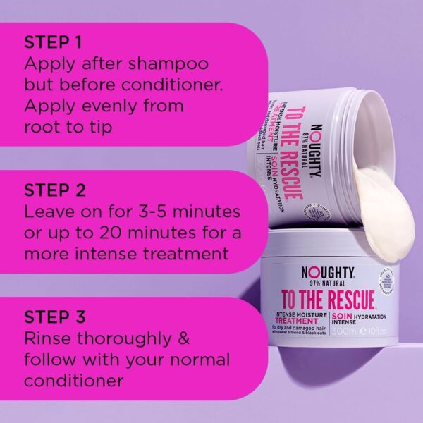 Noughty 97% Natural To The Rescue Treatment Mask Hydrating Formula for Dry Frizzy and Damaged Hair with Sweet Almond and Black Oat Sulphate Free Vegan Haircare 300ml