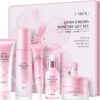 LAIKOU Sakura Skincare Gift Set, Luxury Glass Bottle Skincare Kit for Women Teenage Girls, Cleanser, Toner, Serum, Eye Cream & Moisturizer, Pamper Gifts for Women, Birthday Christmas Gift