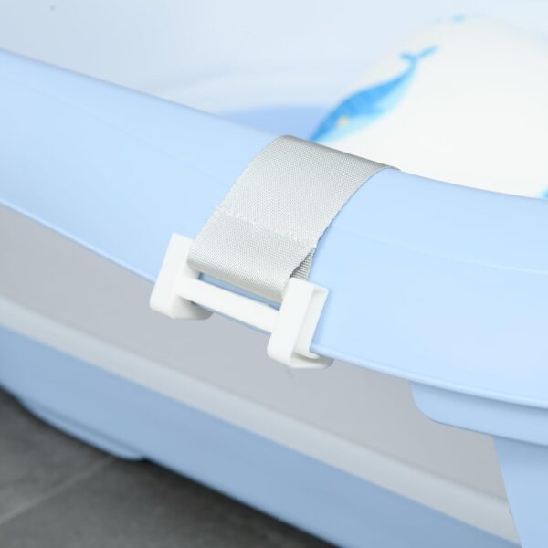 ZONEKIZ Foldable Baby Bath Tub Set, Collapsible Bathtub Antibacterial with Non-Slip Support, Cushion Pad, Shower Head Holder, for Newborn to Toddler Ages 0-6 Years - Blue