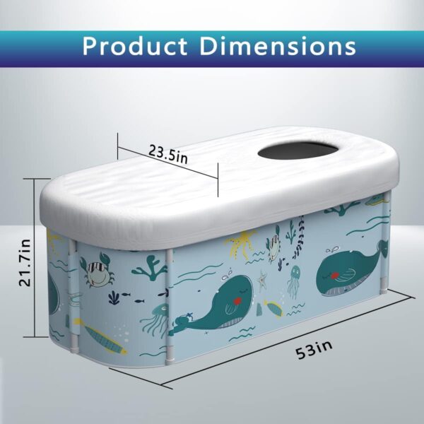 140cm Extra Large Portable Foldable Bathtub with Cover for Adult, Family SPA Soaking Tub for Small Bathroom, Thicken Multiple Layer Bathtub with Lid for Shower Stall (Ocean Design)