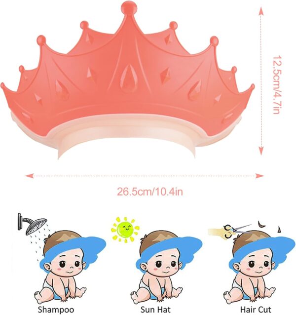 RosewineC Baby Shower Cap Shield for Eye and Ear Protection, Adjustable Hair Washing Bath Hat Shower Cap for Kids from 6 Months to 9 Years Old, Crown Shape (Pink)
