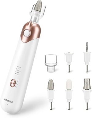 POLAMD Cordless Manicure and Pedicure Set, Rechargeable Electric Nail Files, 5-speed, LED Light, Durable Attachments, Excellent Home Use Electric Nail Drill for Cuticles Hard Skin Removal