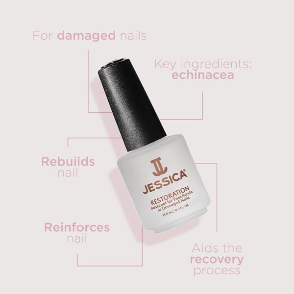 JESSICA Restoration Base Coat, Nail Varnish, Award Winning for Post Acrylic or Damaged Nails, 7.4ml