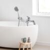 Rehomthy Bath Mixer Tap with Shower Head and Hose, Modern Round Monobloc Single Bath Tap with Shower Kit, Chrome