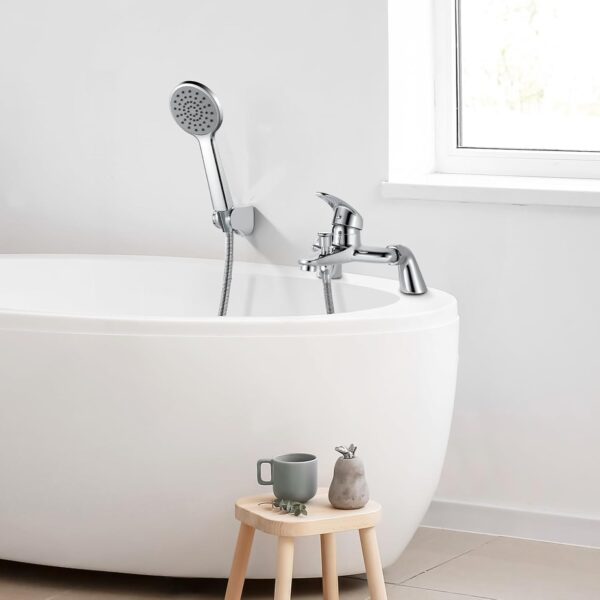 Rehomthy Bath Mixer Tap with Shower Head and Hose, Modern Round Monobloc Single Bath Tap with Shower Kit, Chrome