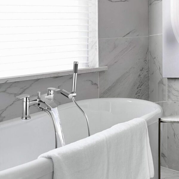 Hapilife Bath Mixer Taps Waterfall with Handheld Shower Head Bathroom Bathtub Tap with Shower Attachment Deck Mount Chrome Brass Tub Taps Monobloc Dual Lever