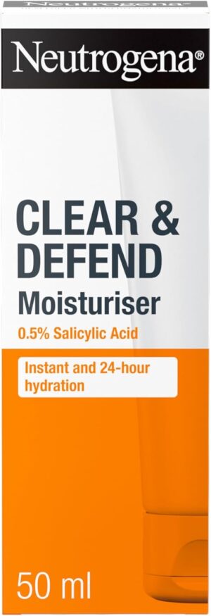 Neutrogena Clear and Defend Moisturiser (50ml), Oil-Free Face Moisturiser for Spot-Prone Skin, with Purifying 0.5% Salicylic Acid to Help Prevent Breakouts for Smoother, Softer & Clearer Skin