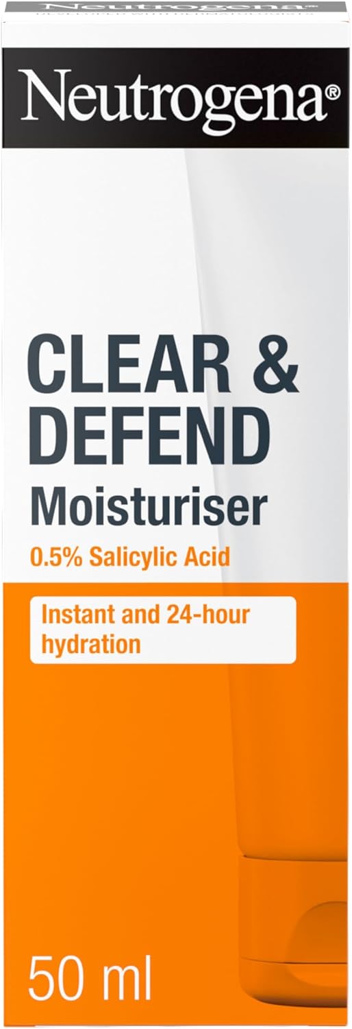 Neutrogena Clear and Defend Moisturiser (50ml), Oil-Free Face Moisturiser for Spot-Prone Skin, with Purifying 0.5% Salicylic Acid to Help Prevent Breakouts for Smoother, Softer & Clearer Skin