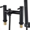 Luckyhome Bath Shower Filler Mixer Tap - Double Lever Chrome Solid Brass with Shower Hand, Black