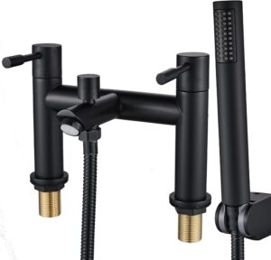 Luckyhome Bath Shower Filler Mixer Tap - Double Lever Chrome Solid Brass with Shower Hand, Black