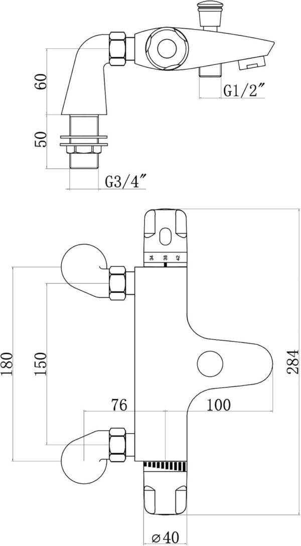 ENKI, Luna, BBT0065, Chrome, Thermostatic Bath Shower Mixer Valve, Deck Mounted, Solid Brass, Anti-Scald Device, Easy to Install Replacement Bath Shower Valve, 1-Year Guarantee