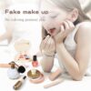 Pretend Makeup Sets Montessori Wooden Toy Kit Pretend Makeup Play Dress Up Kit for Toddler Children & Little Girls Fake Makeup Cosmetic with Hair Dryer, Mirror, Perfume Gifts Ages 3 +