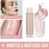 Liquid Highlighter Natural Glow For Face & Body, Waterproof Moisturizing Highlighter Makeup For Long Lasting Shimmer, Contour Liquid Luminizer Easy to Use with Cushion Applicator (#3 Rose gold)