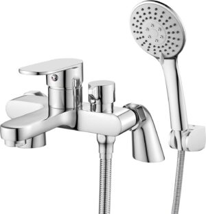 Bath Taps with Shower Attachment Bath Mixer Taps with Shower Head Modern Single Lever Bath Shower Mixer Tap Deck Mounted Bath Tub Taps Set 180mm Chrome Brass, 3 Mode Handshower, 1.5m Shower Hose