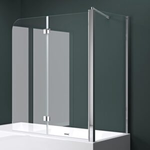 Mai & Mai Folding Shower Screen for Baths | Bath Shower Screen | WDH: 80×120×140cm | Safety Glass with Nano | 2 Folding Screens | with Wall Stabiliser | Cortona113