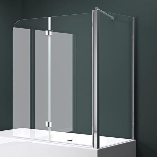 Mai & Mai Folding Shower Screen for Baths | Bath Shower Screen | WDH: 80×120×140cm | Safety Glass with Nano | 2 Folding Screens | with Wall Stabiliser | Cortona113