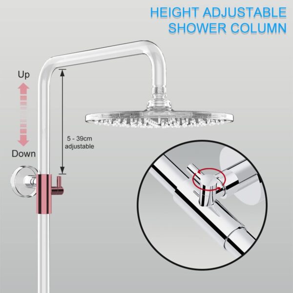 Rainsworth Thermostatic Shower Mixer Set Chrome, 25cm Round Overhead Rainfall Shower, 3 Jet Types Handheld Shower, Height Adjustable Shower Set, Shower System
