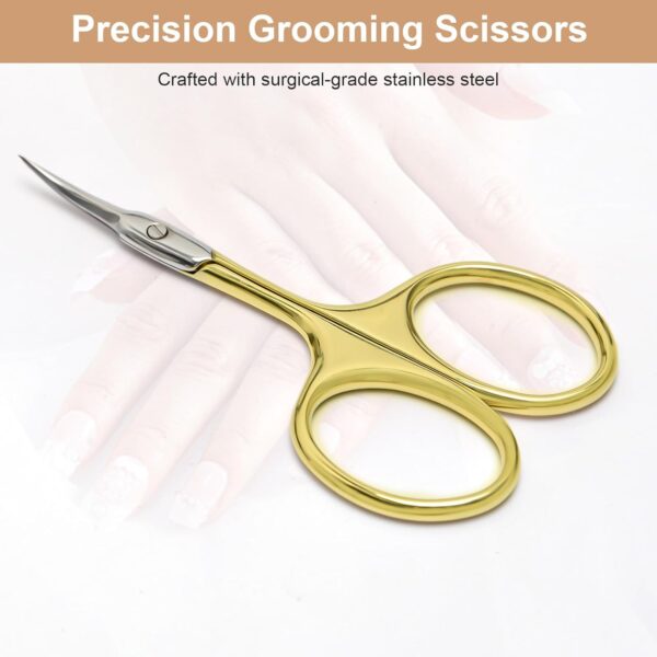 CGBE Cuticle Scissors, Professional Cuticle Scissors Curved Thin, Stainless Steel Super Sharp Cuticle Cutter Remover Small Beauty Scissors for Cuticles, Dead Skin, Eyebrows, and Eyelashes, Gold