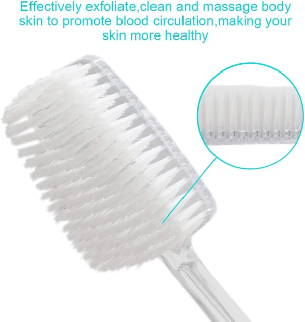 Mczcent Body Brush Dry Brushing Back Scrubber with Curved Plastic Long Handle Bath Shower Brush Dry Skin Exfoliating Cellulite Brush for men and women(Transparent Handle), XL
