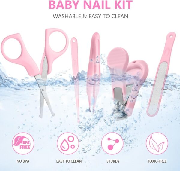 Vicloon Baby Nail Kit, 5-in-1 Baby Nail Care Set, Baby Nail Care Tool, Baby Manicure Set Includes Nail Clippers, Scissor, Earpick, Nail File and Tweezer for Newborn Infant Toddler