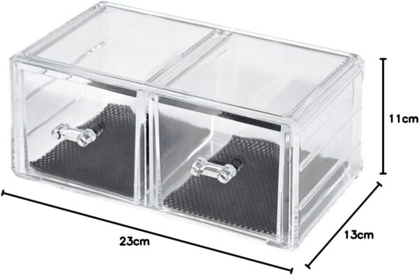 LaRoc Clear Acrylic Makeup Organiser - Two Side-by-Side Drawers Ideal for Lipstick, Gloss, Makeup Brushes - Drawer Organiser for Skincare Products, Cosmetics, Perfume, Stationary