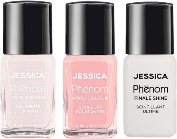 JESSICA Phēnom 3-Piece Nail Polish Gift Set | Long Lasting Nail Polish & Gel Effect Nail Varnish | Chip-Resistant & No UV Lamp Needed | Quick Dry Nail Polish Set & Top Coat | Daydream Trio | 3 x 14ml