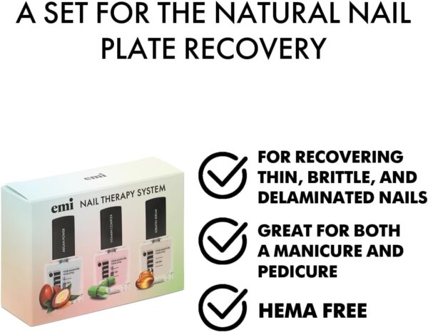 Nail Care Power Trio for strong, healthy, and nourished nails vitamin therapy Argan Power A, E, and F Vitamin Complex Keratin Serum protective shield Emi Nail Therapy System