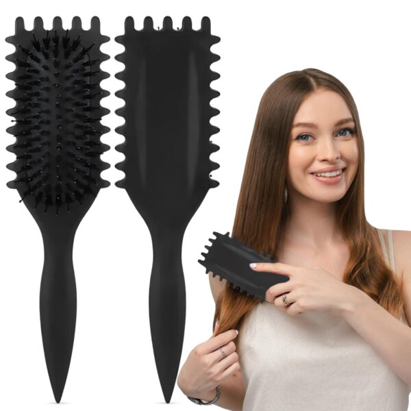 New 2025 Curly Hair Brush, Curl Defining Brush,Curly Hair Brush, Flexible Detangling and Styling Brush, Reduces Frizz and Pulling, Perfect for Wet & Dry Hair Care (BLACK)