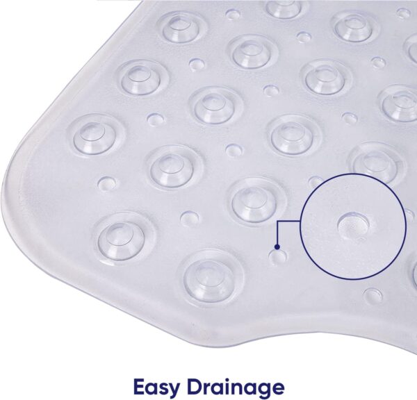 MOONLIGHT20015 Shower Bath Mat Non Slip Anti Mould & Mildew with Strong Suction Cups Grip and Drain Holes Soft Rubber Shower Mats - PVC Bathroom Mat Machine Washable (70x38cm, Clear)