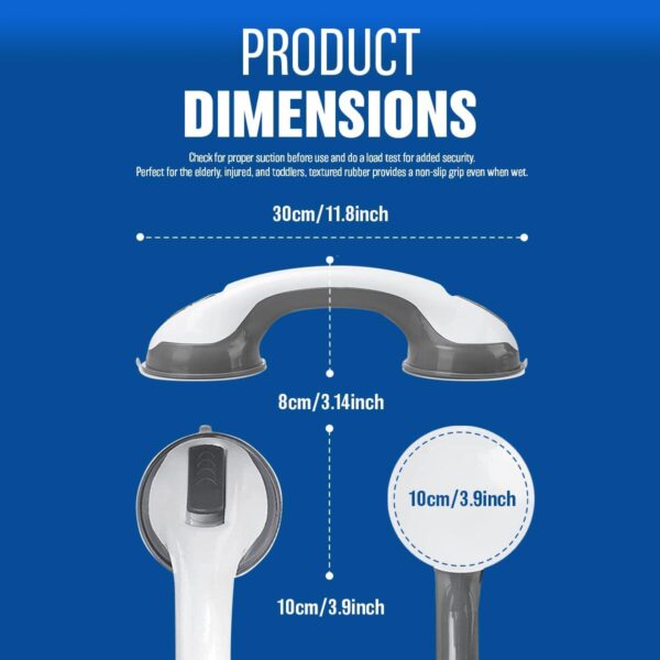 2 X Support Grab Handle - Suitable for Bath & Shower | Use As A Disability Aid, Safety Grip Rail with Suction Cup Fitting | Mobile Bathroom Support for Elderly, Children, No Fixings Needed, Anti Slip