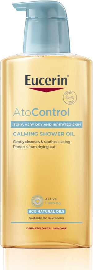Eucerin AtoControl Bath & Shower Oil 400ml, Soap-Free and Fragrance-Free Body Cleansing Oil, Enriched with Omega-3 and Omega-6, Soothes and Protects Atopic Skin