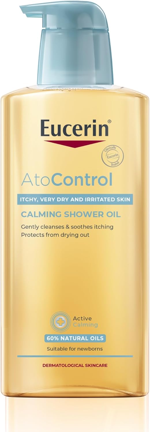 Eucerin AtoControl Bath & Shower Oil 400ml, Soap-Free and Fragrance-Free Body Cleansing Oil, Enriched with Omega-3 and Omega-6, Soothes and Protects Atopic Skin
