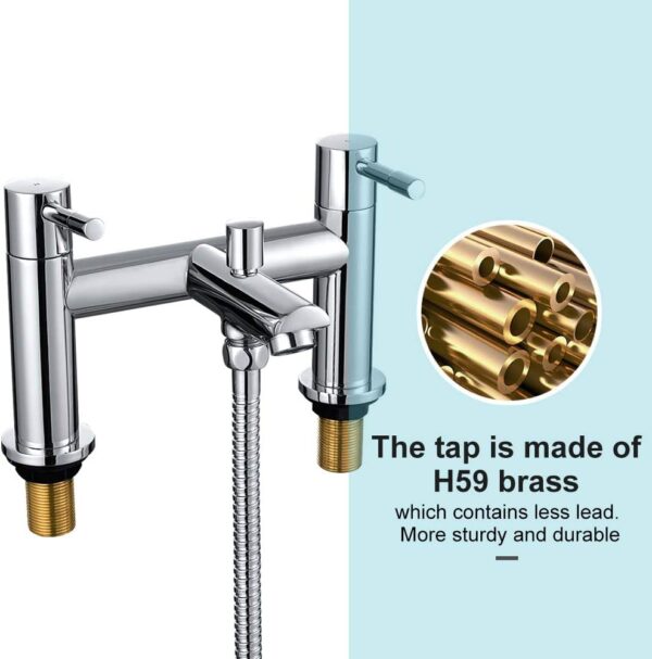 WasserRhythm Bath Mixer Taps with Shower Attachment Bathroom Tub Filler Tap Dual Lever Mixers Mono Monobloc Two Holes Chrome Brass 2 in 1 Bathtub Faucet with Handheld Shower Modern Deck Mounted