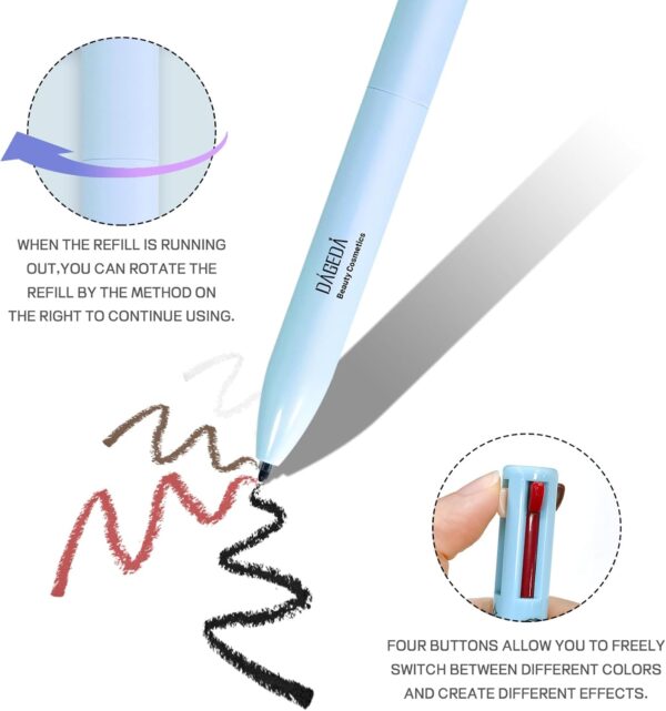 Prreal 4 in 1 Makeup Pen, Eyebrow Pencil & Eyeliner Lip Liner Highlighter All One Pen Waterproof Eye, and Face Makeup, Color Multi-function Beauty (Blue A), 1.0 count