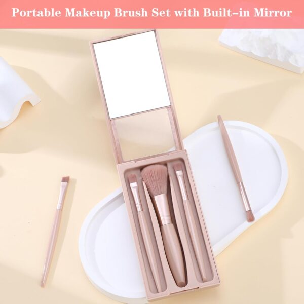 Travel Size Makeup Brushes, Soft Travel Makeup Brush Set Mini Make Up Brushes with Case & Mirror, Portable Makeup Brush Kit Eye Makeup Brushes Set, Complete Function Cosmetic Tools (Apricot)
