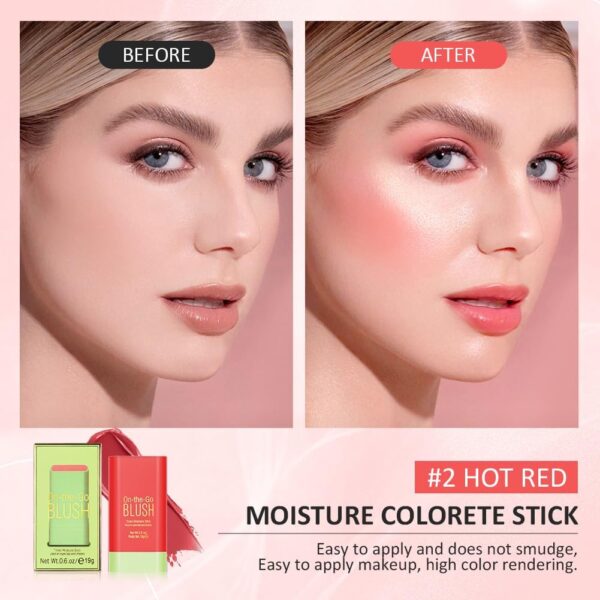 LOPHE 3 in 1 Blush Stick for Cheeks Lips Eyes, Long Lasting Lipstick Blusher Stick, Waterproof Lightweight Cream Blush, Moisturize and Blendable Blushers for Women Girls Cheeks Makeup (Hot Red)