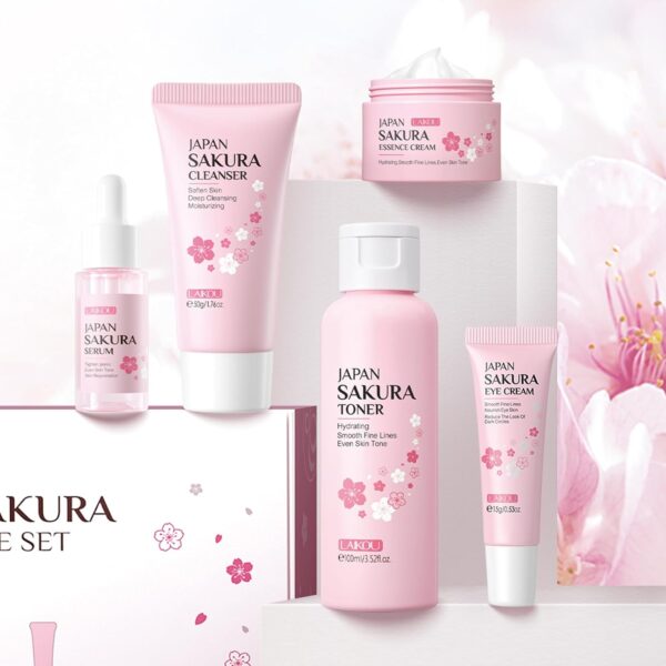 LAIKOU SkinCare Set, JAPAN Sakura Skin Care Sets & Kits - Cleanser,Toner,Face Serum,Eye Cream,Face Cream, Gift Set for Teenage Girls Women Mom Daughter Birthday, Travel Kit for All Skin Types, 5pcs