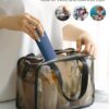 FERYES Makeup Brush Holder, Magnetic Closure Silicon Portable Cosmetic Face Brushes Holder, Soft and Sleek Makeup Tools Organizer for Travel- Blue