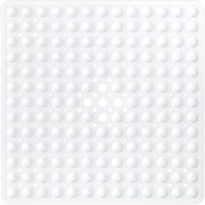 XIYUNTE Square Shower Mats Non Slip Anti Mould - 53 x 53 cm Rubber Anti Slip Bath Mat with Suction Cups and Drain Holes, Machine Washable, White