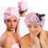 2 in 1 Hair Care Set, Shower Cap Bonnet and Microfiber Hair Towel Wrap, Pink 2-Piece Set