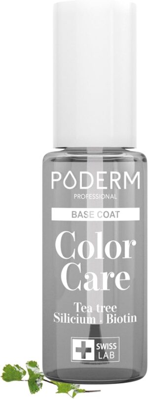PODERM - Protective BASE COAT - Enriched with TEA TREE - Ensures long-lasting colour - Prevention & Treatment for Yellow/Damaged Nails - Natural & Vegan Ingredients - Swiss Lab