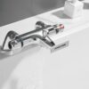 Thermostatic Bath Shower Mixer Valve Deck Mounted with Legs, Solid Brass Body Chrome Plated, Easy to Control Water Flow and Temperature from 30-45°C, Safety Button Temperature 38°C