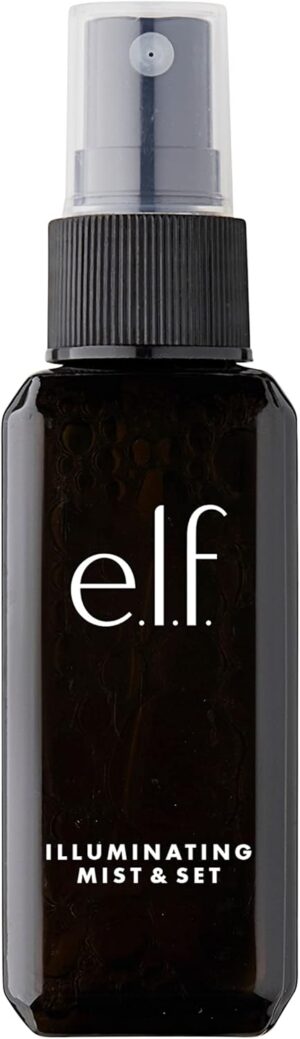 e.l.f. Illuminating Mist & Set Spray, Refreshing, hydrating, Sets Makeup and Achieves a Glowy Look, 60ml, Infused with green tea, and vitamins A, B and C
