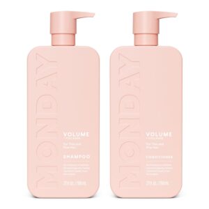 MONDAY HAIRCARE Volume Shampoo + Conditioner Set (2 Pack) 27oz Each for Thin, Fine, and Oily Hair, Made from Coconut Oil, Ginger Extract, & Vitamin E, 100% Recyclable Bottles