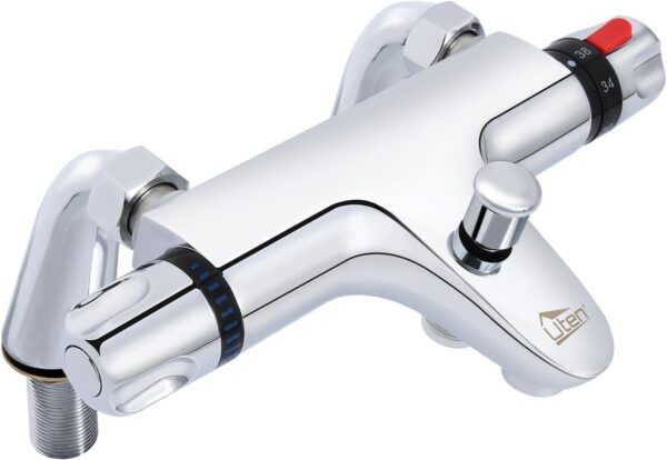 61Qbi2M2D2L._AC_SL1500_.jpg Chrome Thermostatic Bath Shower Mixer, Uten 38°C Safety Lock Anti-Scald, Thermostatic Shower Valve with Bath Filler Spout, Chrome Modern Mixer Tap Style